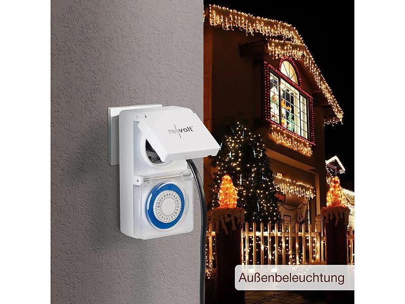 Revolt Außen Zeitschaltuhr:Mechanische Outdoor-Zeitschaltuhr, IP44, 30 Min., Kindersicherung – Bild 9