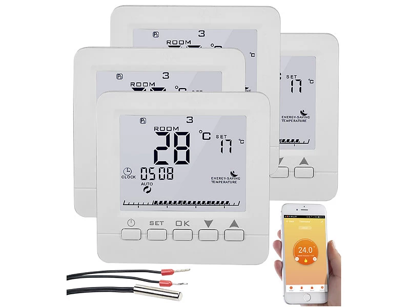 Revolt Raumthermostat:4er-Set WLAN-Thermostate Für Fußbodenheizung, Für Siri, Alexa & GA – Bild 2