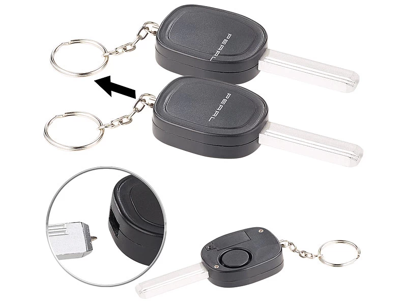 VisorTech Schlüsselalarm:2er-Set Personenalarm Im Autoschlüssel-Design, 110-dB-Sirene, Kuli – Bild 2