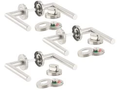 AGT Moderne Türbeschläge:3er-Set Edelstahl-Türbeschlag Für Bad & WC, 6 Klinken & Rosetten, Rund