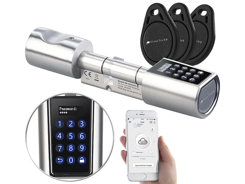 VisorTech Elektrisches Schloss:Elektronischer Tür-Schließzylinder, Transponder, Code, Bluetooth & App – Bild 2