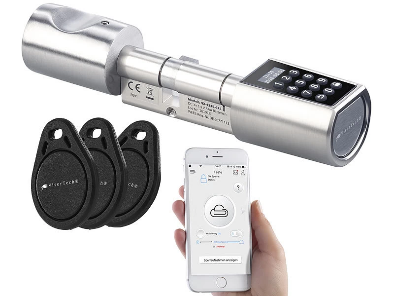 VisorTech Elektrisches Schloss:Elektronischer Tür-Schließzylinder, Transponder, Code, Bluetooth & App – Bild 3