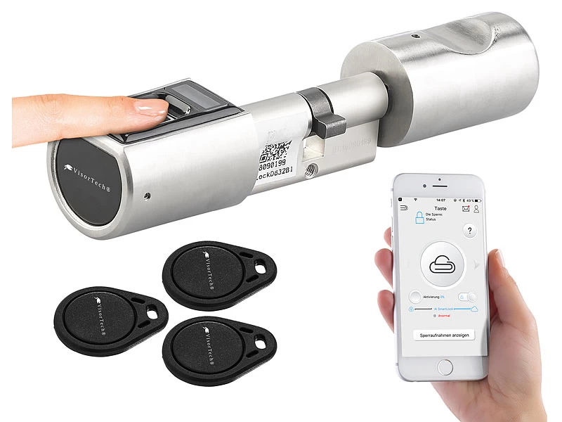 VisorTech Fingerabdruck Schloss:Elektronischer Tür-Schließzylinder, Fingerabdruck, Transponder, IP44 – Bild 2