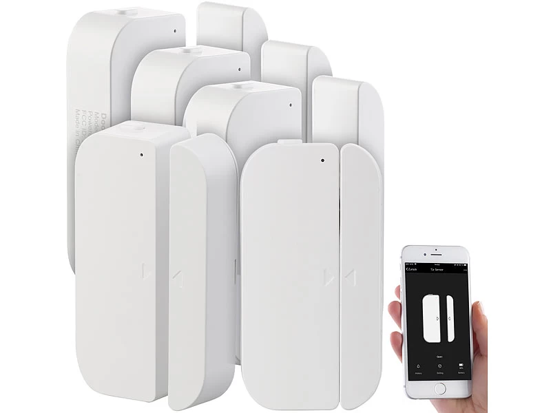 Luminea Fenstersensoren:5er-Set WiFi Tür & Fensteralarm, Alexa Und Google Assistant Komp. – Bild 4