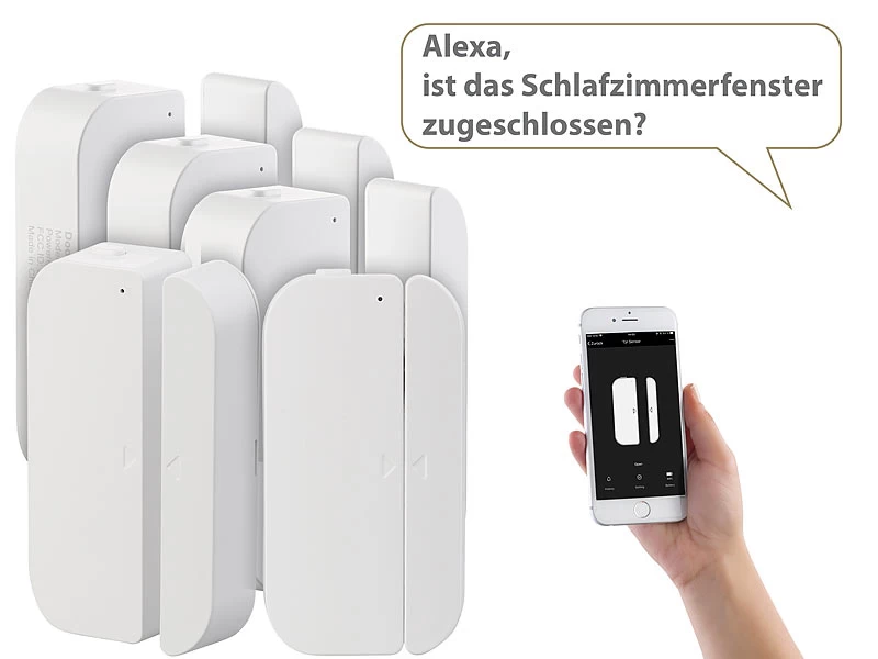 Luminea Fenstersensoren:5er-Set WiFi Tür & Fensteralarm, Alexa Und Google Assistant Komp. – Bild 3