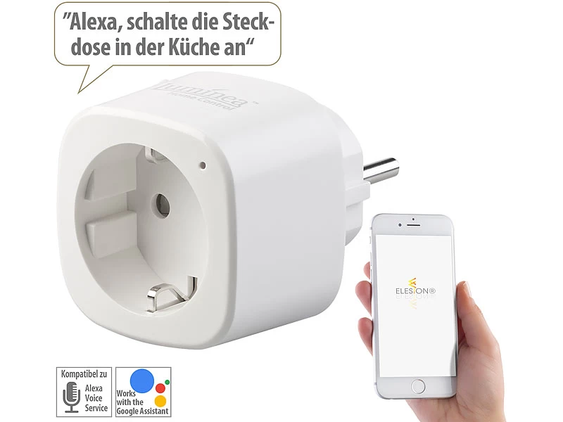 Luminea Home Control Elesion Steckdose:2er-Set WLAN-Steckdosen, Amazon Alexa & Google Assistant Komp., 16 A – Bild 3