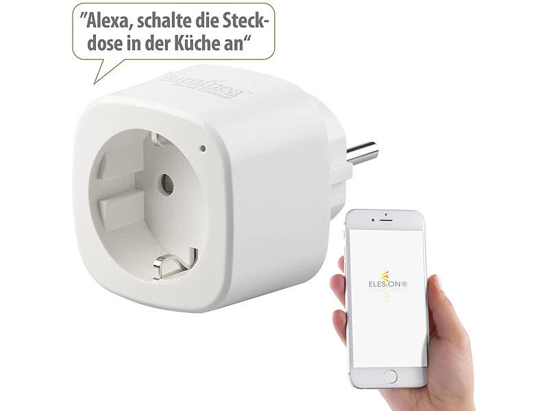 Luminea Home Control WiFi Steckdose:WLAN-Steckdose Mit App, 16 A, Komp. Zu Siri, Alexa & Google Assistant – Bild 2
