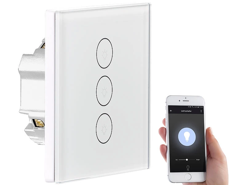 Luminea Home Control Touch Wechselschalter:Touch-Dreifach-Lichtschalter, Komp. Zu Amazon Alexa & Google Assistant – Bild 2