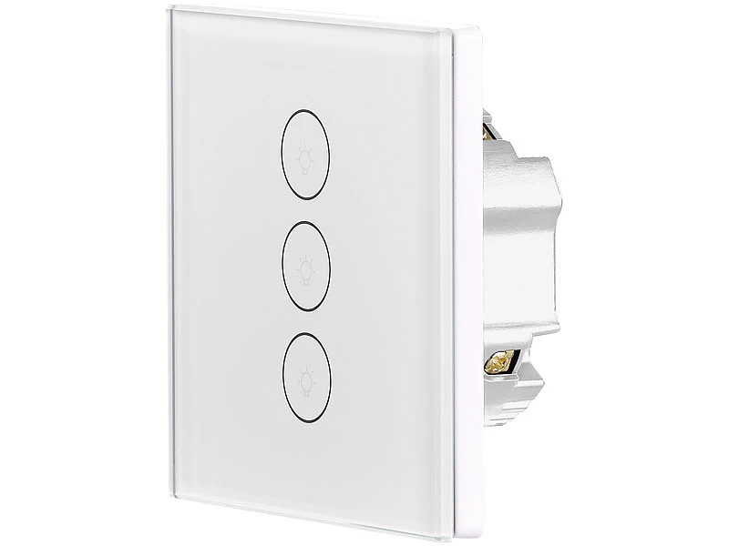 Luminea Home Control Touch Wechselschalter:Touch-Dreifach-Lichtschalter, Komp. Zu Amazon Alexa & Google Assistant – Bild 3