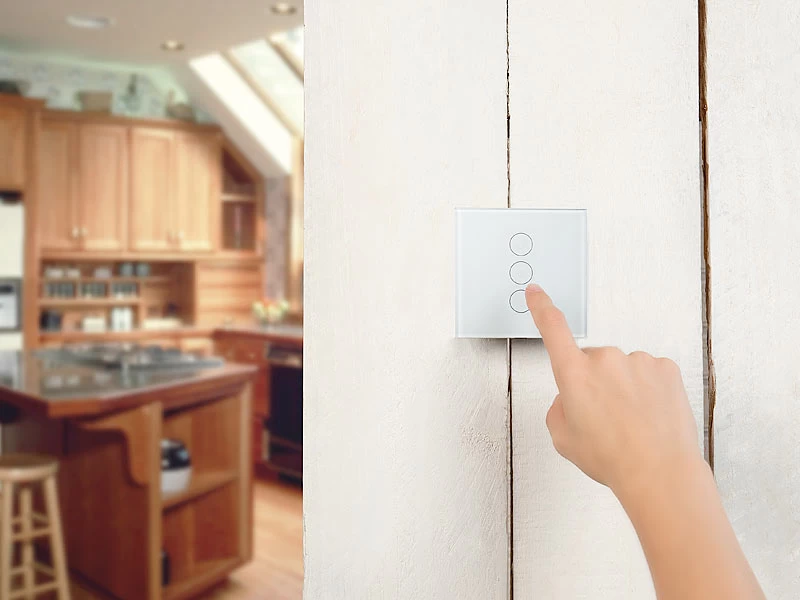 Luminea Home Control Touch Wechselschalter:Touch-Dreifach-Lichtschalter, Komp. Zu Amazon Alexa & Google Assistant – Bild 9