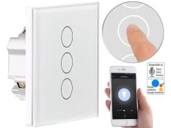 Luminea Home Control Touch Wechselschalter:Touch-Dreifach-Lichtschalter, Komp. Zu Amazon Alexa & Google Assistant