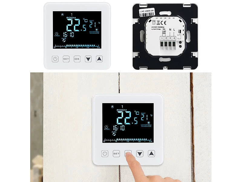 Revolt Heizungsthermostat Wand:Wand-Thermostat Für Fußbodenheizung, LCD, Touch-Tasten, Programmierbar – Bild 4