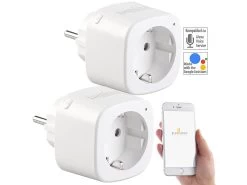 Luminea Home Control Elesion Steckdose:2er-Set WLAN-Steckdosen, Amazon Alexa & Google Assistant Komp., 16 A