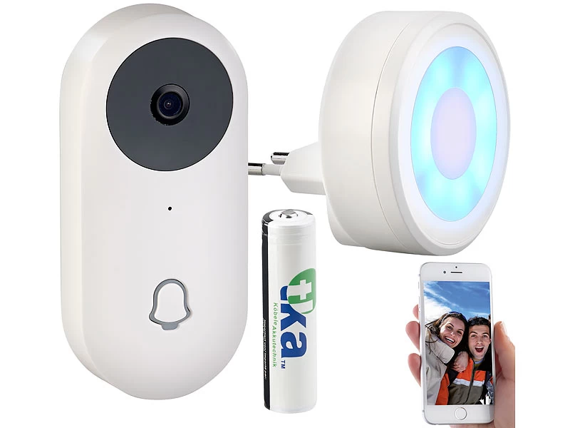 Somikon Klingel Mit Kamera:HD-Video-Funk-Türklingel Mit App, Gegensprechen, 156°-Bildwinkel, Akku – Bild 2