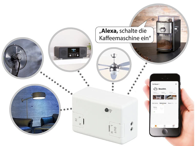 Luminea Home Control WLAN Relais:3er-Set WLAN-Schalter Für Licht & Co., Für Alexa & Google Assistant – Bild 4
