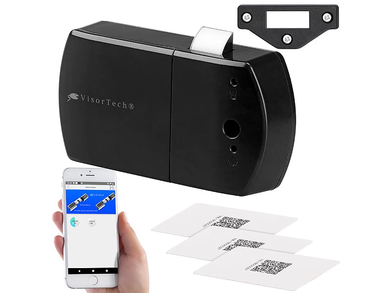 VisorTech Möbel-Aufschraubschloss:2er-Set Schubladen- & Schranktüren-Schloss Mit RFID-Schlüssel, BT, App – Bild 2