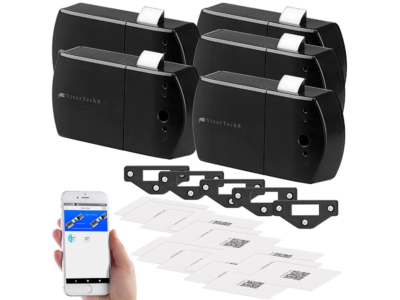 VisorTech Elektronisches Schloss:5er-Set Schubladen- & Schranktüren-Schloss Mit RFID-Schlüssel, BT, App – Bild 2