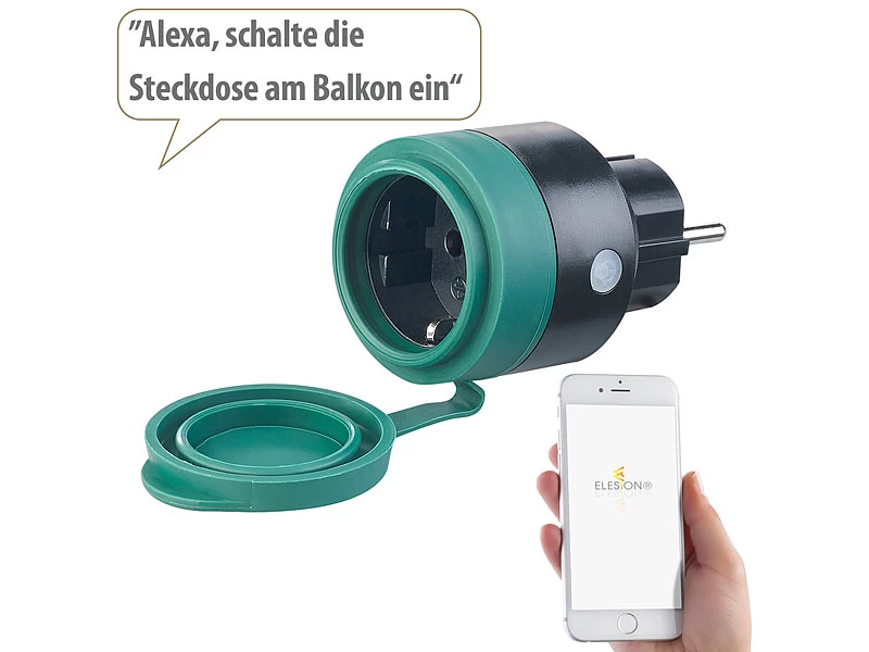 Luminea Home Control Outdoor-WLAN-Mini-Steckdose, Für Alexa, Versandrückläufer – Bild 3