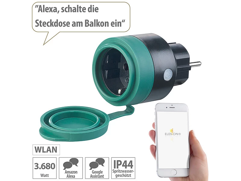 Luminea Home Control Outdoor-WLAN-Mini-Steckdose, Für Alexa, Versandrückläufer – Bild 2