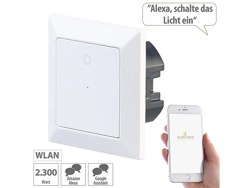 Luminea Home Control WLAN Lichtschalter:Lichttaster Mit WLAN, App, Kompat. Zu Siri, Alexa & Google Assistant
