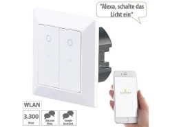Luminea Home Control WLAN Taster:Doppel-Lichttaster Mit WLAN, App, Für Siri, Alexa & Google Assistant