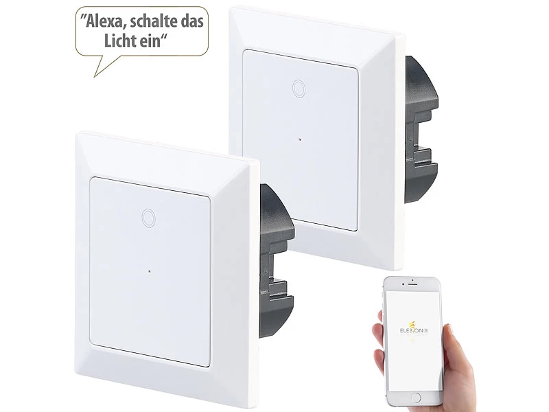 Luminea Home Control Elesion Schalter:2er-Set WLAN-Lichttaster, App, Komp. Zu Siri, Alexa & Google Assistant – Bild 3