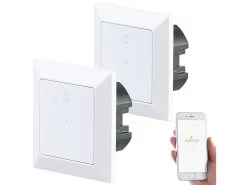 Luminea Home Control Elesion Schalter:2er-Set WLAN-Lichttaster, App, Komp. Zu Siri, Alexa & Google Assistant