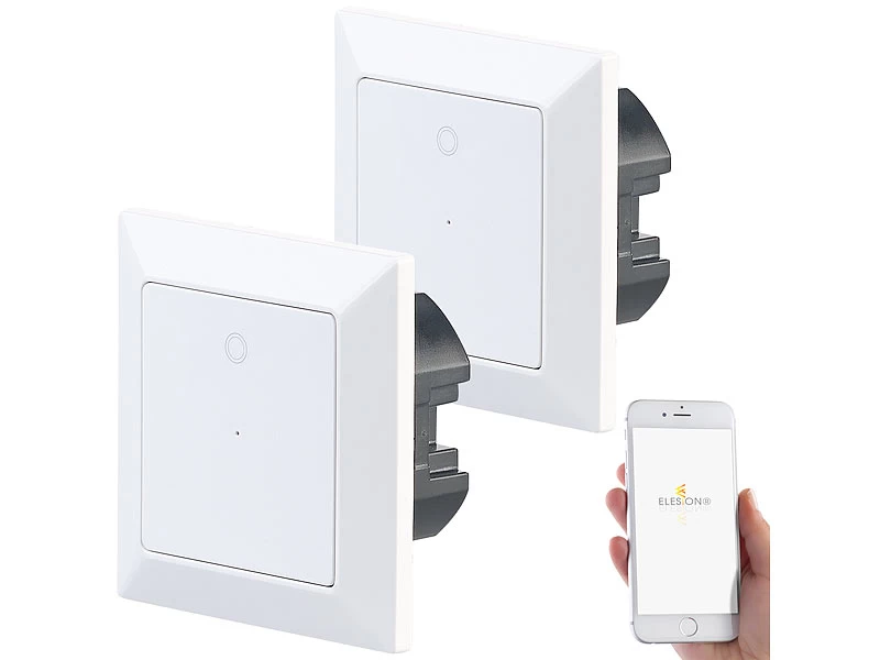 Luminea Home Control Elesion Schalter:2er-Set WLAN-Lichttaster, App, Komp. Zu Siri, Alexa & Google Assistant
