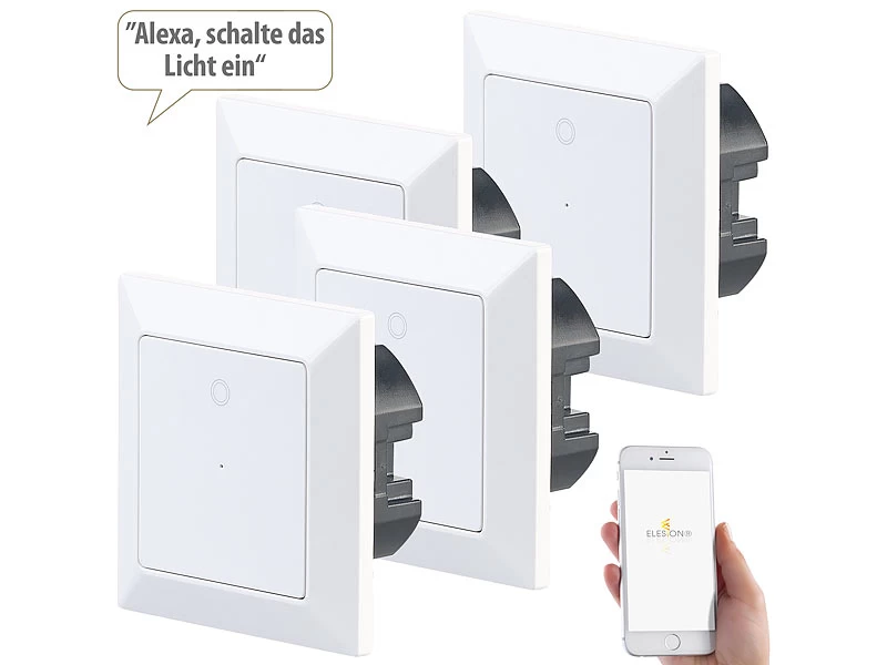Luminea Home Control Lichtschalter:4er-Set WLAN-Lichttaster, App, Komp. Zu Siri, Alexa, Google Assistant – Bild 3