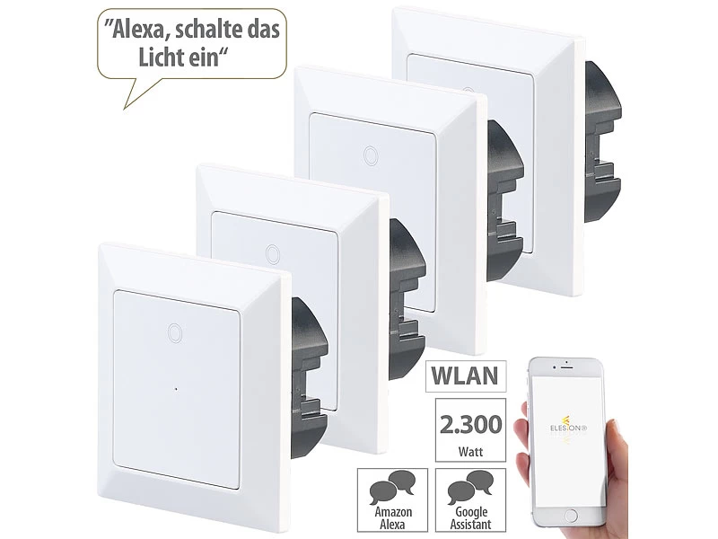 Luminea Home Control Lichtschalter:4er-Set WLAN-Lichttaster, App, Komp. Zu Siri, Alexa, Google Assistant – Bild 2