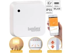 Luminea Home Control Dämmerungsschalter:Wetterfester WLAN-Licht- & Dämmerungs-Sensor Mit App, IP55