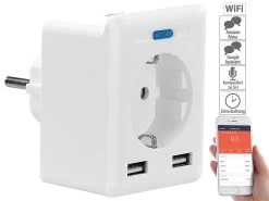 Luminea Home Control Steckdose Elesion:WLAN-Steckdose, 2 USB-Ports, App, Für Alexa, Google Assistant, Siri