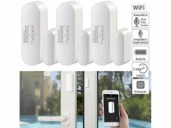Luminea Home Control Türkontakt WLAN:3er-Set WLAN-Tür- & Fensteralarm Mit App, Für Alexa & Google Assistant