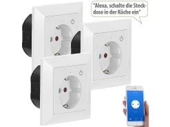 Luminea Home Control Funksteckdose Mit App:WLAN-Unterputz-Steckdose Mit App, Für Siri, Alexa & GA, 3er Pack
