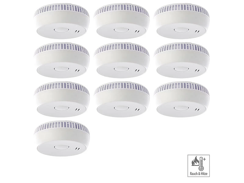 VisorTech Brandmelder:Fotoelektrischer Rauchwarnmelder RWM-100 V2, EN 14604, 10er-Set