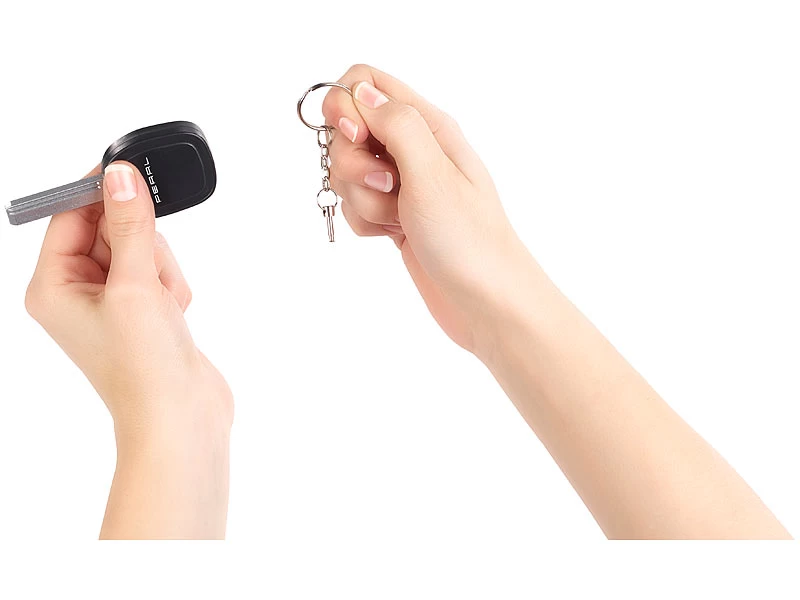 VisorTech Schlüsselalarm:2er-Set Personenalarm Im Autoschlüssel-Design, 110-dB-Sirene, Kuli – Bild 4
