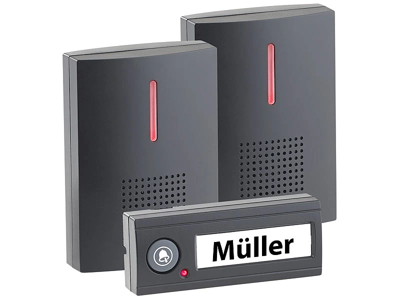 CASAcontrol Funkglocke:Kabellose Funk-Türklingel Mit 2 Empfängern (Licht & Ton), 100 M, IPX4