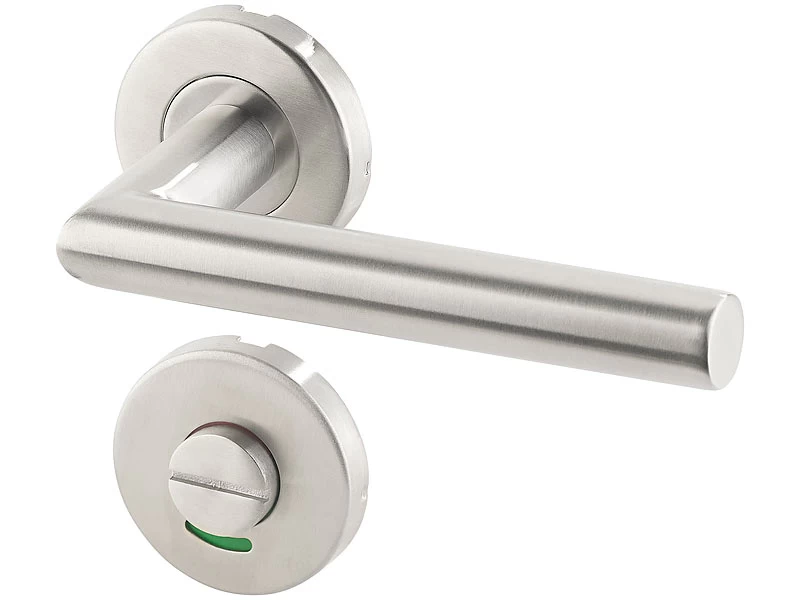 AGT Türbeschläge WCs:2er-Set Edelstahl-Türbeschlag Für Bad & WC, 4 Klinken & Rosetten, Rund – Bild 4