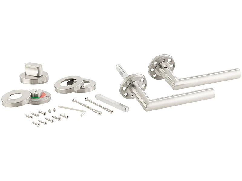 AGT Moderne Türbeschläge:3er-Set Edelstahl-Türbeschlag Für Bad & WC, 6 Klinken & Rosetten, Rund – Bild 8