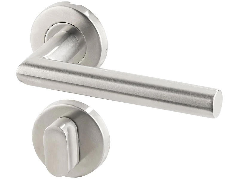 AGT Türbeschläge WCs:2er-Set Edelstahl-Türbeschlag Für Bad & WC, 4 Klinken & Rosetten, Rund – Bild 5