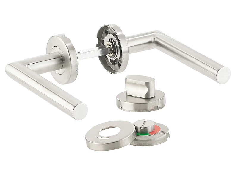 AGT Moderne Türbeschläge:3er-Set Edelstahl-Türbeschlag Für Bad & WC, 6 Klinken & Rosetten, Rund – Bild 2