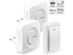 CASAcontrol Kinetische Klingel:Batterielose Funk-Türklingel, 2 Steckdosen-Empfänger, 36 Töne, IP44