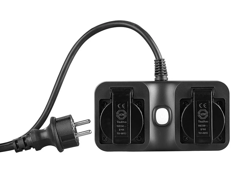 Luminea Home Control WLAN Aufputz Steckdose:2-fach-WLAN-Outdoor-Steckdosenleiste, App, Sprachsteuerung, 15 A, IP44 – Bild 4