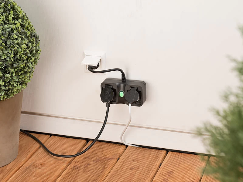 Luminea Home Control WLAN Aufputz Steckdose:2-fach-WLAN-Outdoor-Steckdosenleiste, App, Sprachsteuerung, 15 A, IP44 – Bild 6
