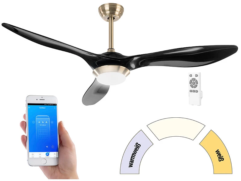 Sichler Deckenventilator WiFi:2in1-WLAN-Deckenventilator & LED-Lampe, Versandrückläufer – Bild 6