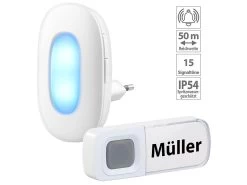 CASAcontrol Lichtklingel:Steckdosen-Funk-Klingel Mit Optischem Signal, 15 Melodien, 50 M, IP54