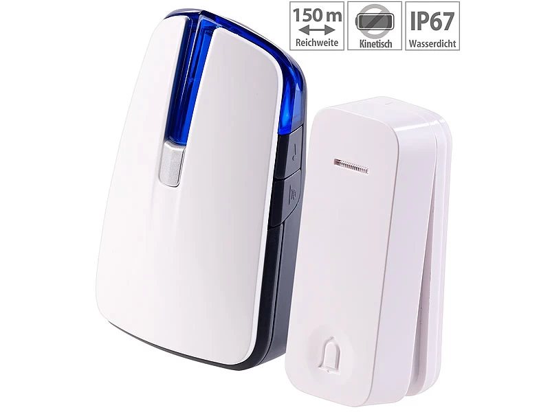 CASAcontrol Türklingel Mit Batterie:Batterie-Funkklingel Mit Kinetischem Funk-Taster, Licht & Ton