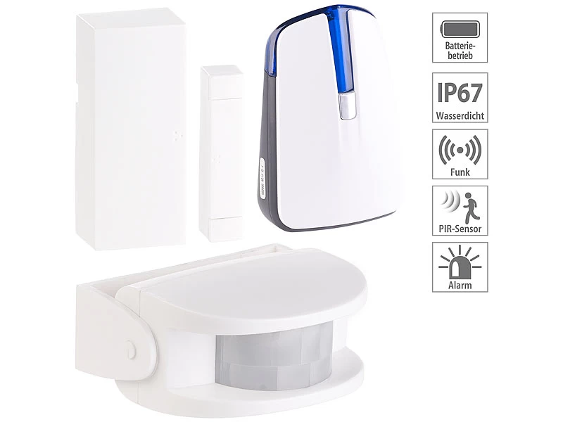 CASAcontrol Katzenklingel:Alarmset Mit Funk-Klingel, PIR-Bewegungsmelder & Tür-/Fensteralarm