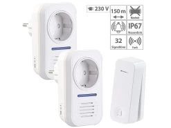 CASAcontrol Funk Türklingel:2 Steckdosen-Funkklingeln & Kinetischer Funk-Taster; 230-V-Steckdose