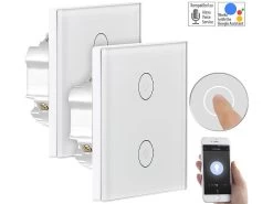 Luminea Home Control Touch Lichtschalter:2er-Set Touch-Doppel-Lichttaster, Komp. Zu Alexa & Google Assistant